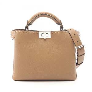 Fendi Selleria Peekaboo Soft Small Handbag, Leather, Men's, Brown, 7VA647